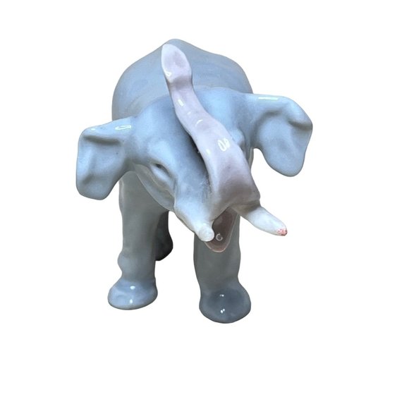 Antique Pfeffer Germany Porcelain Elephant Figurine Trunk Up Gray Vintage - Picture 2 of 7